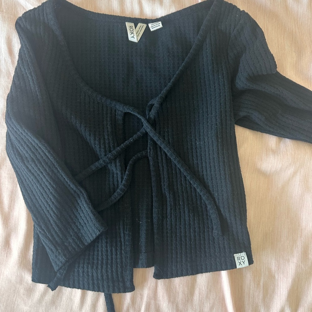 Roxy Black Knit Tie-Front Sweater